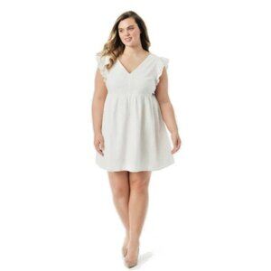 Women's White 4X Dress Jessica Simpson Baby Doll V Neck Eyelet Coquette Cottage